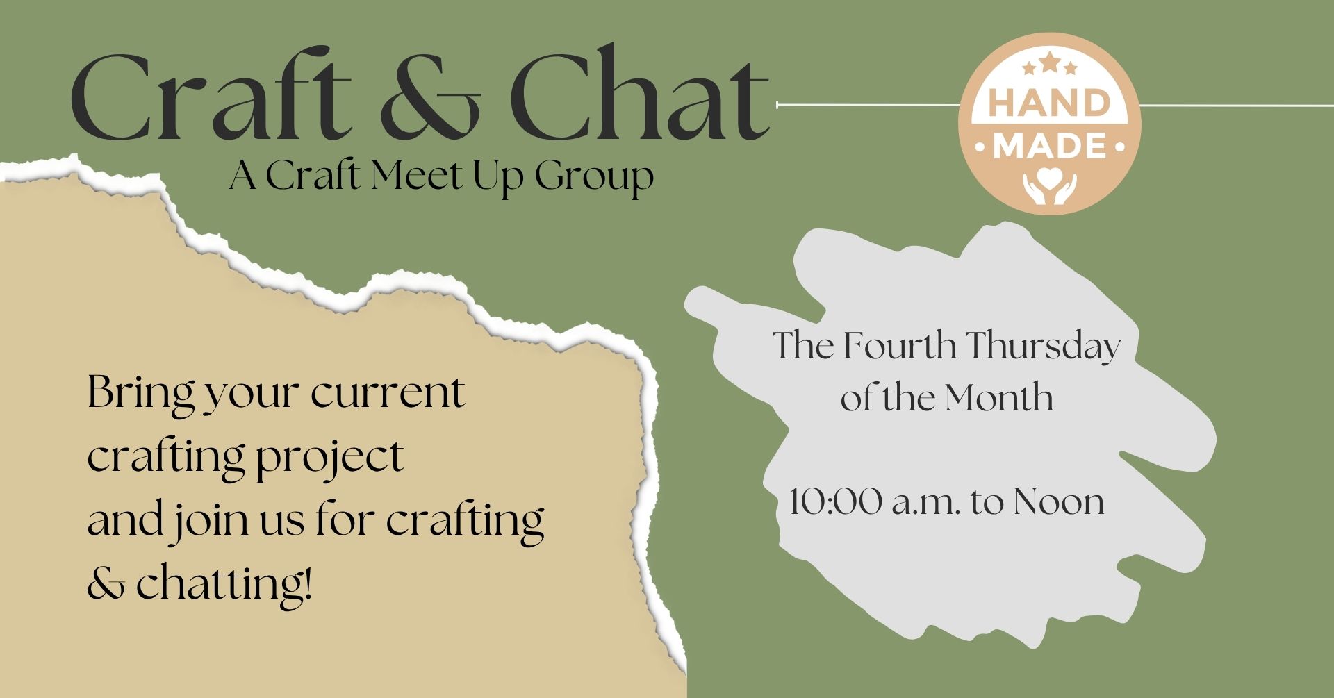 Craft & Chat- Oct. 22, Nov. 19, Dec 17