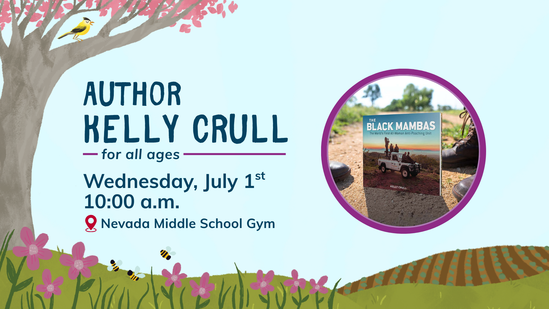 Author- Kelly Crull 10 a.m. July 1st at Nevada Middle School